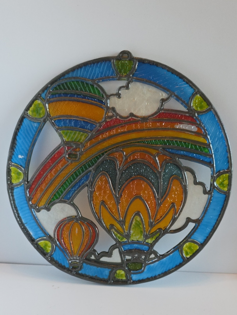 Vintage 1980's Plastic Stained Glass Style Hot Air Ballons Sun Catcher